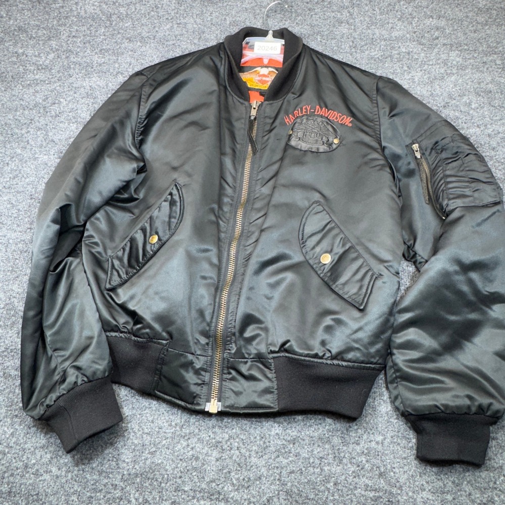 Vintage Harley Davidson HOG Bomber Jacket Mens Medium Black MA-1 Flight USA 1983